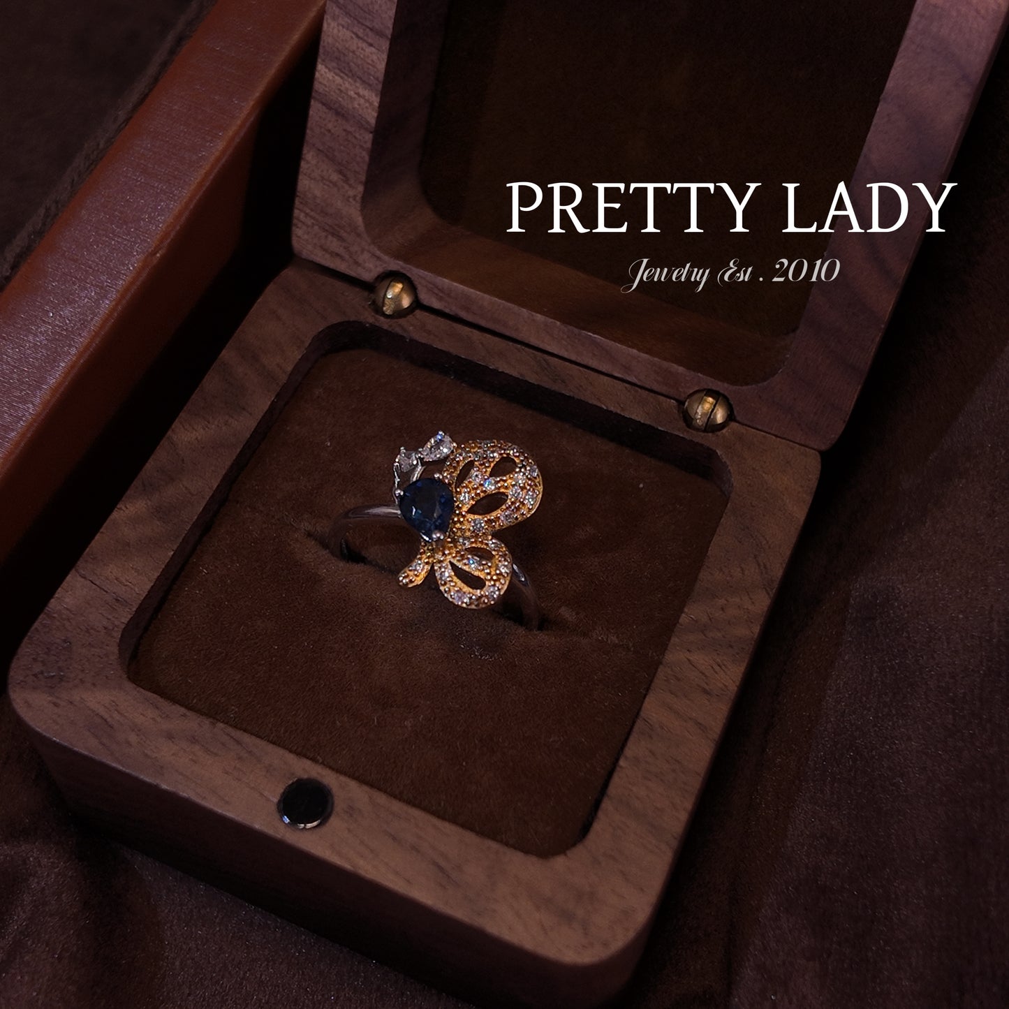 Natural Sapphire Open Ring S925 Pure Silver Butterfly Set with Diamond Three Dimensional Golden Wings Bordered with Palace Vintage
