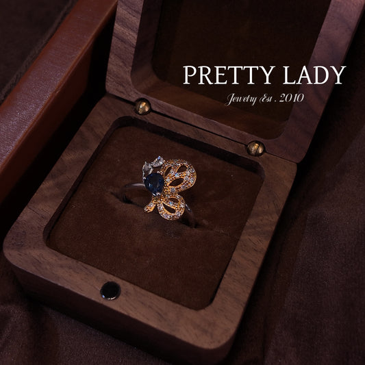 Natural Sapphire Open Ring S925 Pure Silver Butterfly Set with Diamond Three Dimensional Golden Wings Bordered with Palace Vintage