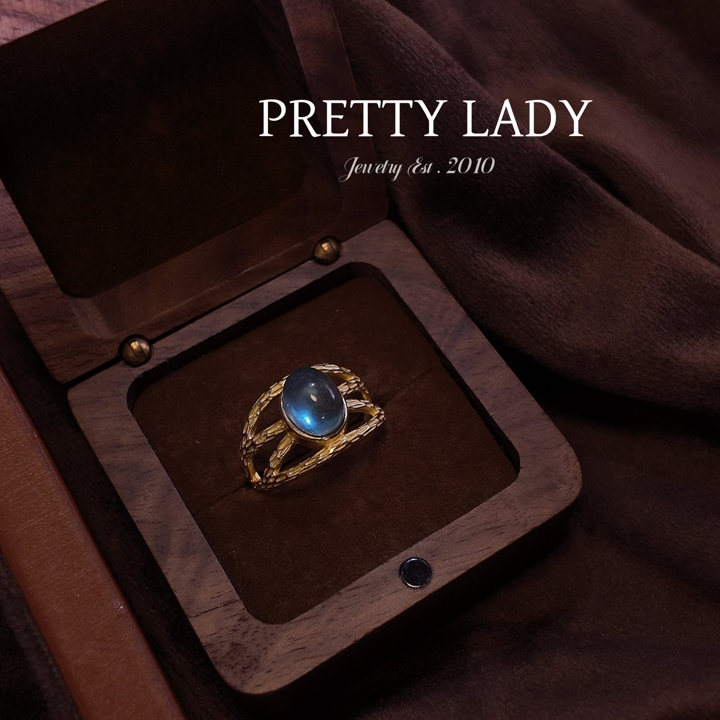 Natural Sea Blue Treasure Open Ring S925 Pure Silver Arch Bridge shaped Wide Face Ring Body Imperial Retro Style