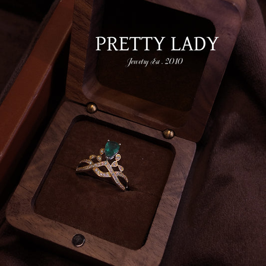 Natural emerald open ring S925 pure silver crown shaped diamond inlaid noble palace retro