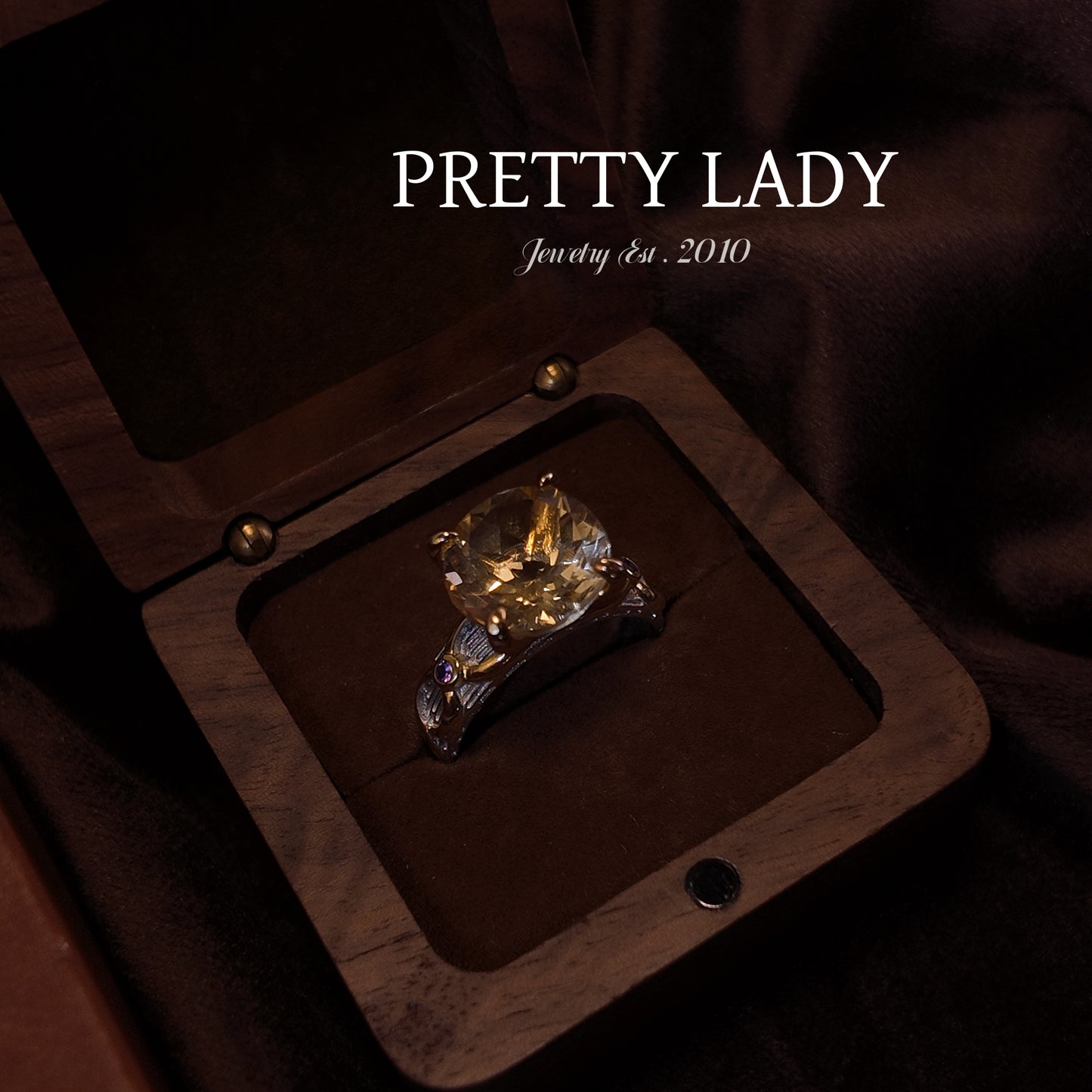 Natural citrine split ring S925 pure silver three-dimensional large diamond purple zircon inlaid with palace retro