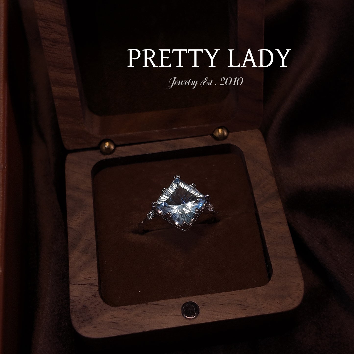 Natural Topaz Open Ring S925 Pure Silver Blue Square Edged Palace Vintage