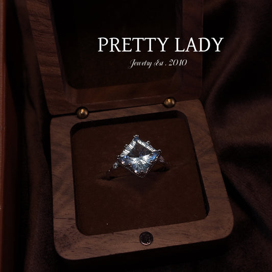 Natural Topaz Open Ring S925 Pure Silver Blue Square Edged Palace Vintage