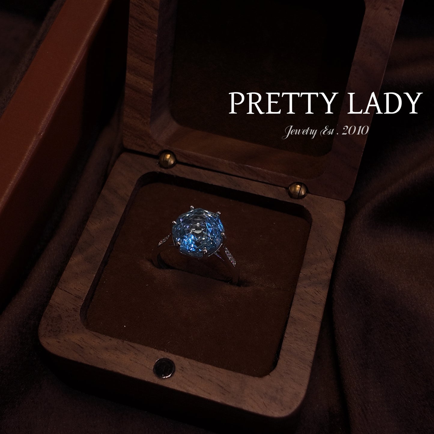 Natural Topaz Open Ring S925 Pure Silver Blue Round Edge Royal Vintage