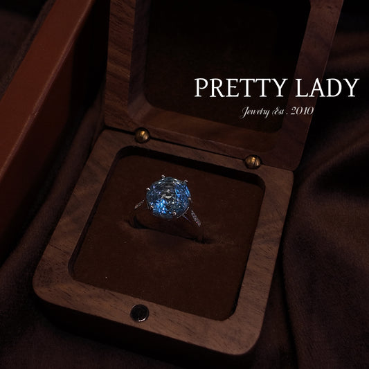 Natural Topaz Open Ring S925 Pure Silver Blue Round Edge Royal Vintage