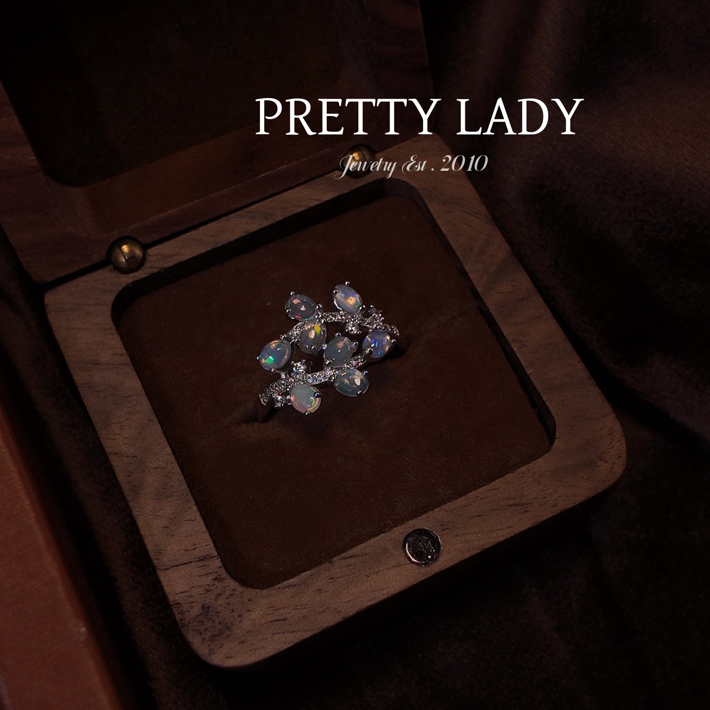 Natural Opal Stone Open Ring S925 Pure Silver Three Layer Multiple Stacked Leaves Layered Palace Vintage