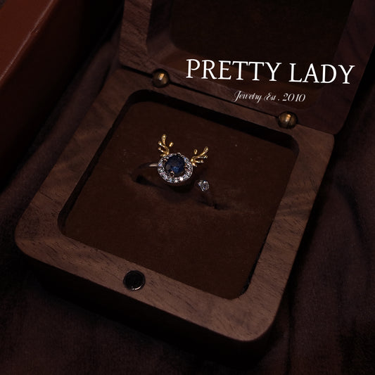 Natural Sapphire Open End Ring S925 Pure Silver Deer Head Shape with Diamond Inlaid Edge Palace Vintage