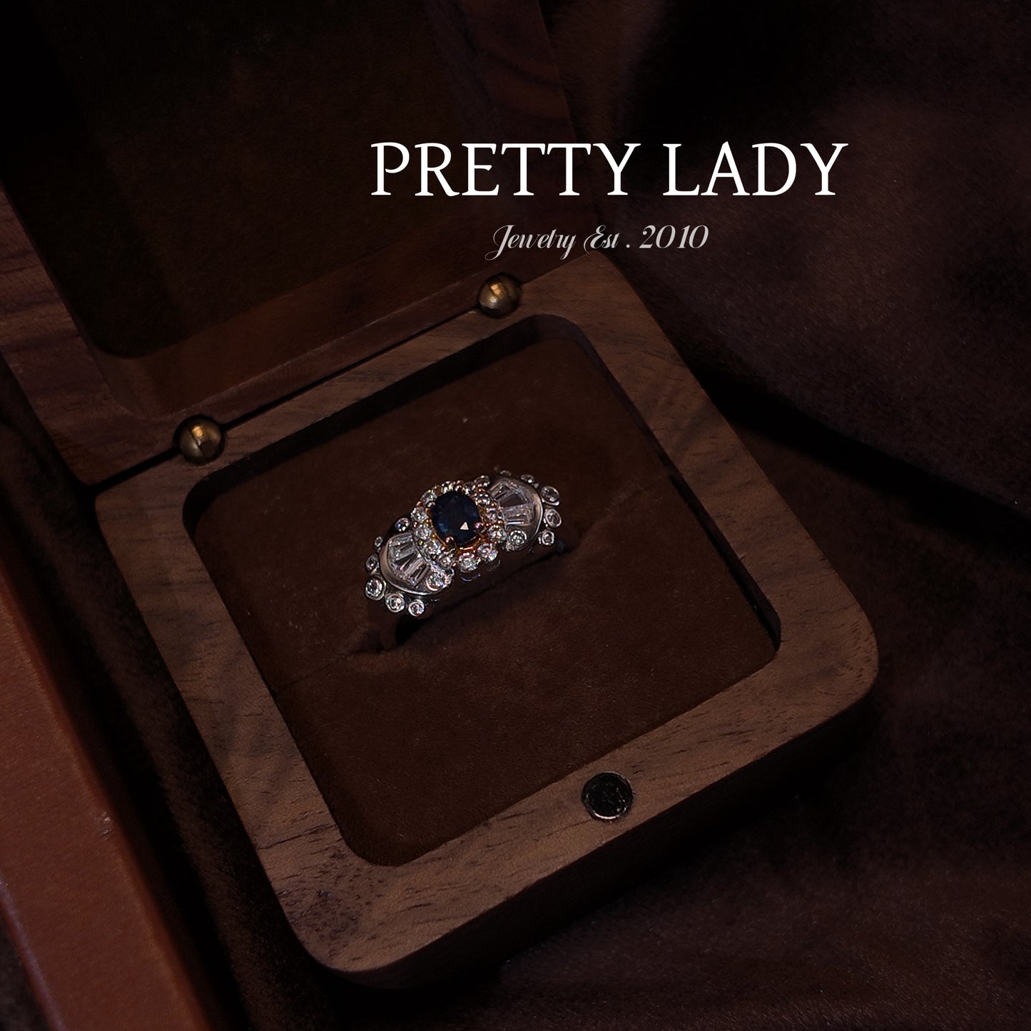 Natural Sapphire Open End Ring S925 Solid Silver Wide Edge Irregular Diamond Set Design Palace Vintage