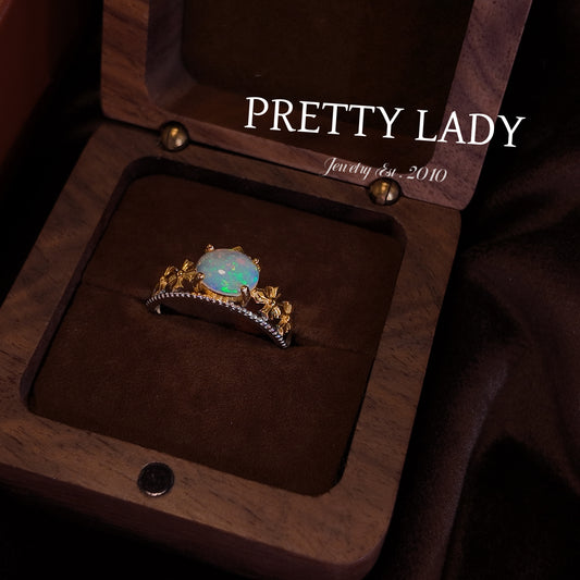 Natural Opal Stone Open Ring S925 Pure Silver Colorful Crown Shaped Cross Surrounding the Palace Vintage