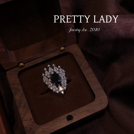 Natural Sapphire Open Ring S925 Pure Silver Blue Diamond Surrounding Diamond Design Palace Vintage