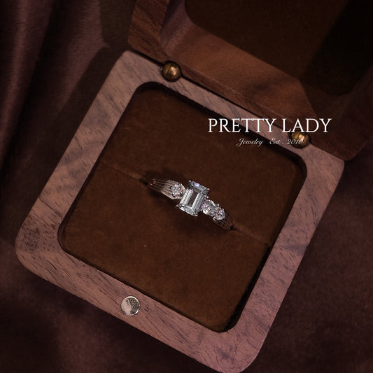 Natural Sea Blue Treasure Ring Open Ring S925 Pure Silver Light Blue Rectangular Diamond Set Palace Retro