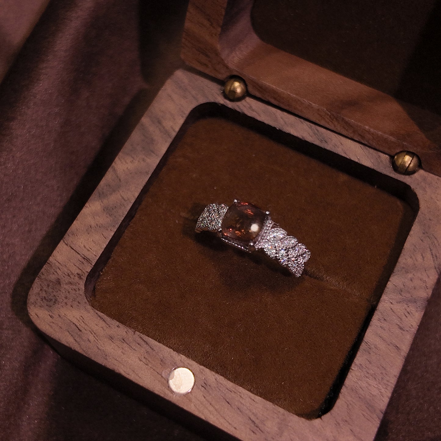Natural tourmaline ring with an open mouth S925 pure silver purple square palace retro