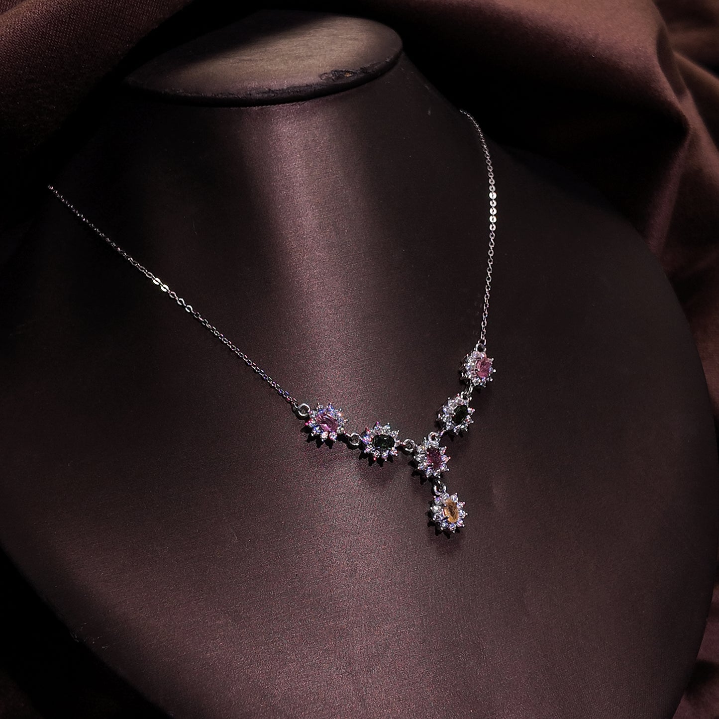 Natural tourmaline necklace S925 pure silver red green yellow spliced palace retro