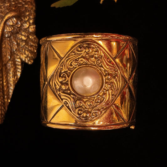 Vintage Chanel 1997 runway bracelet with diamond grid pattern and pearl relief exaggerated design court retro