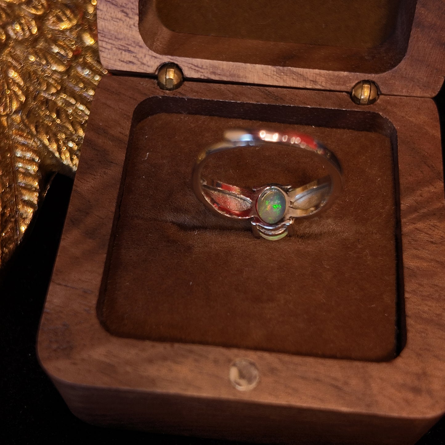 Natural Opal Stone Open Ring S925 Pure Silver Gold Plated Ribbon Rhinestone Inlaid Palace Vintage