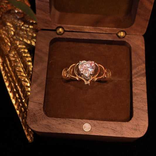 Vintage Rhinestone Ring with Gold Plated Love White Rhinestone Inlaid Hollow Design Palace Vintage