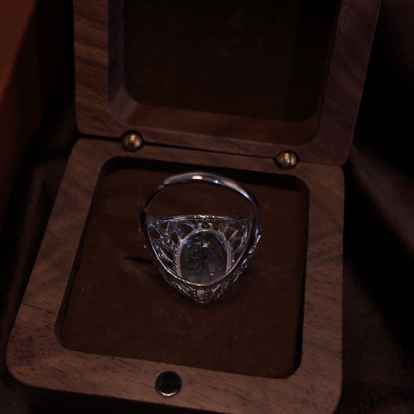 Natural Topaz Open Ring S925 Pure Silver Light Blue Elliptical Hollow out Diamond Set Edge Design  Palace Retro