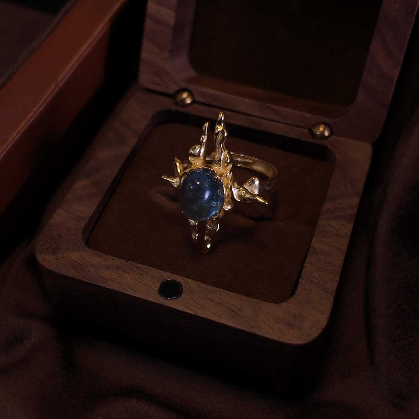 Natural Sea Blue Treasure Open Ring S925 Pure Silver Irregular Cross Border Royal Vintag