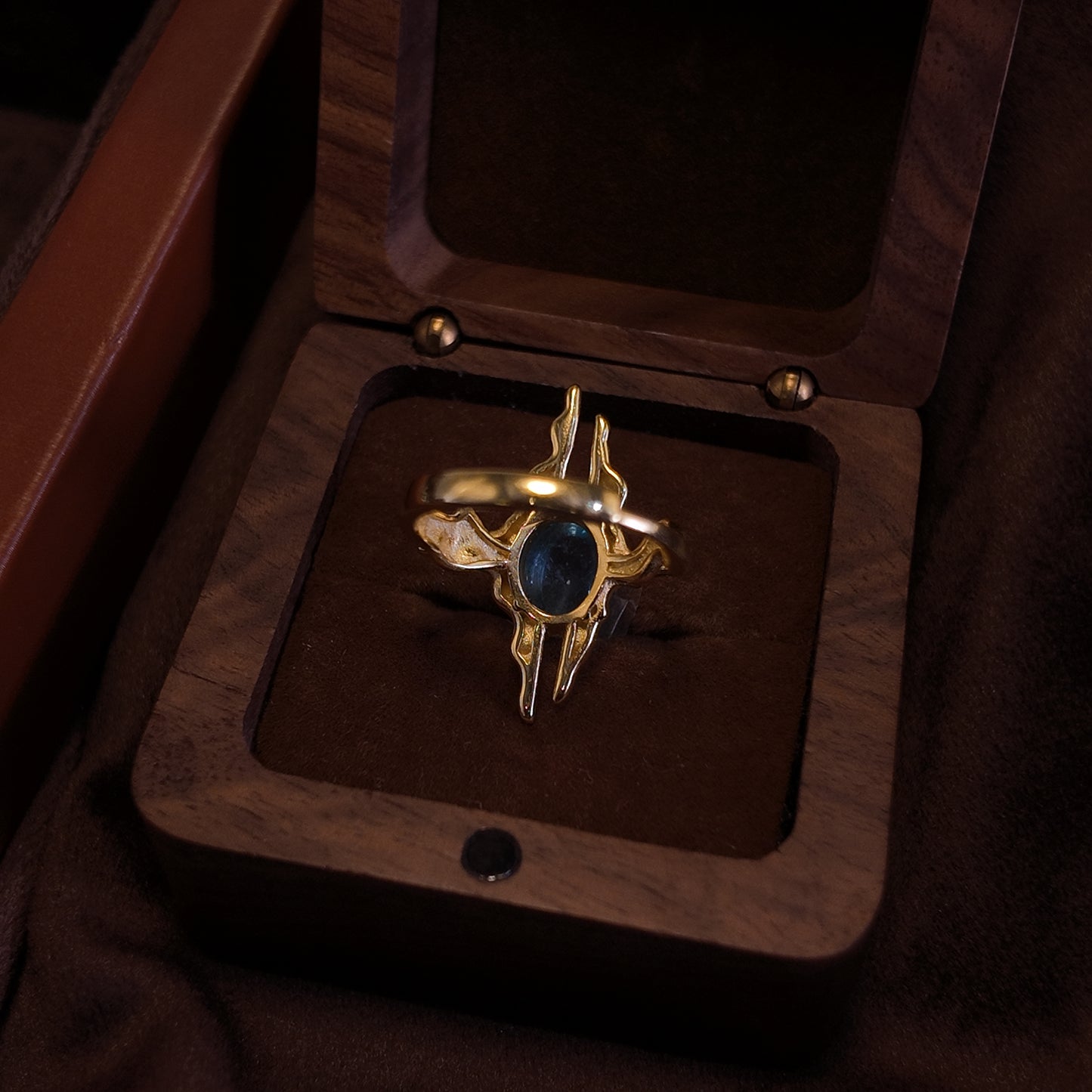 Natural Sea Blue Treasure Open Ring S925 Pure Silver Irregular Cross Border Royal Vintag