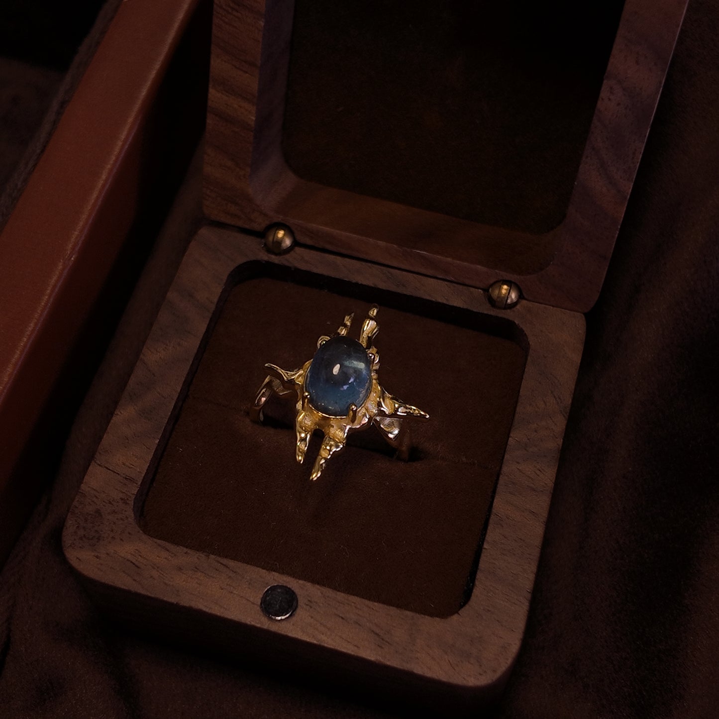 Natural Sea Blue Treasure Open Ring S925 Pure Silver Irregular Cross Border Royal Vintag