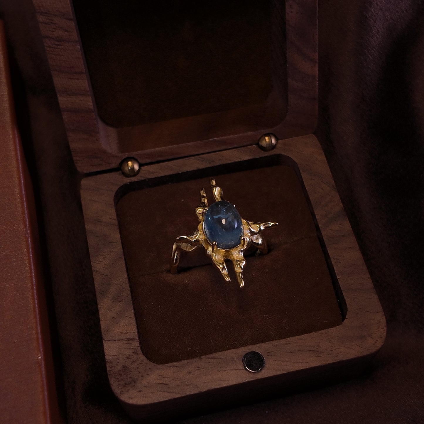 Natural Sea Blue Treasure Open Ring S925 Pure Silver Irregular Cross Border Royal Vintag