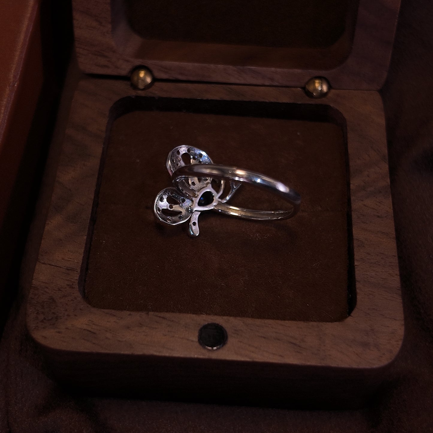 Natural Sapphire Open Ring S925 Pure Silver Butterfly Set with Diamond Three Dimensional Golden Wings Bordered with Palace Vintage