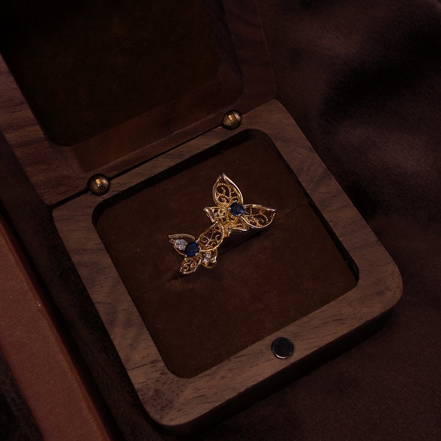 Natural Sapphire Open Ring S925 Pure Silver Two Flowers Three Dimensional Diamond Set Palace Retro