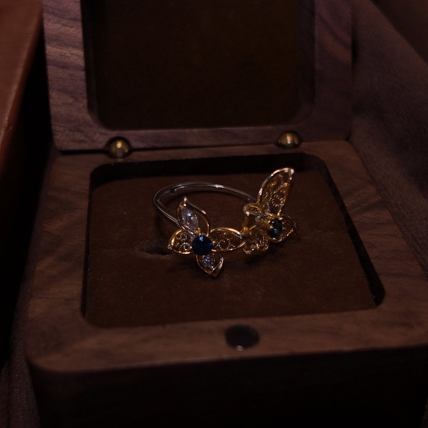 Natural Sapphire Open Ring S925 Pure Silver Two Flowers Three Dimensional Diamond Set Palace Retro