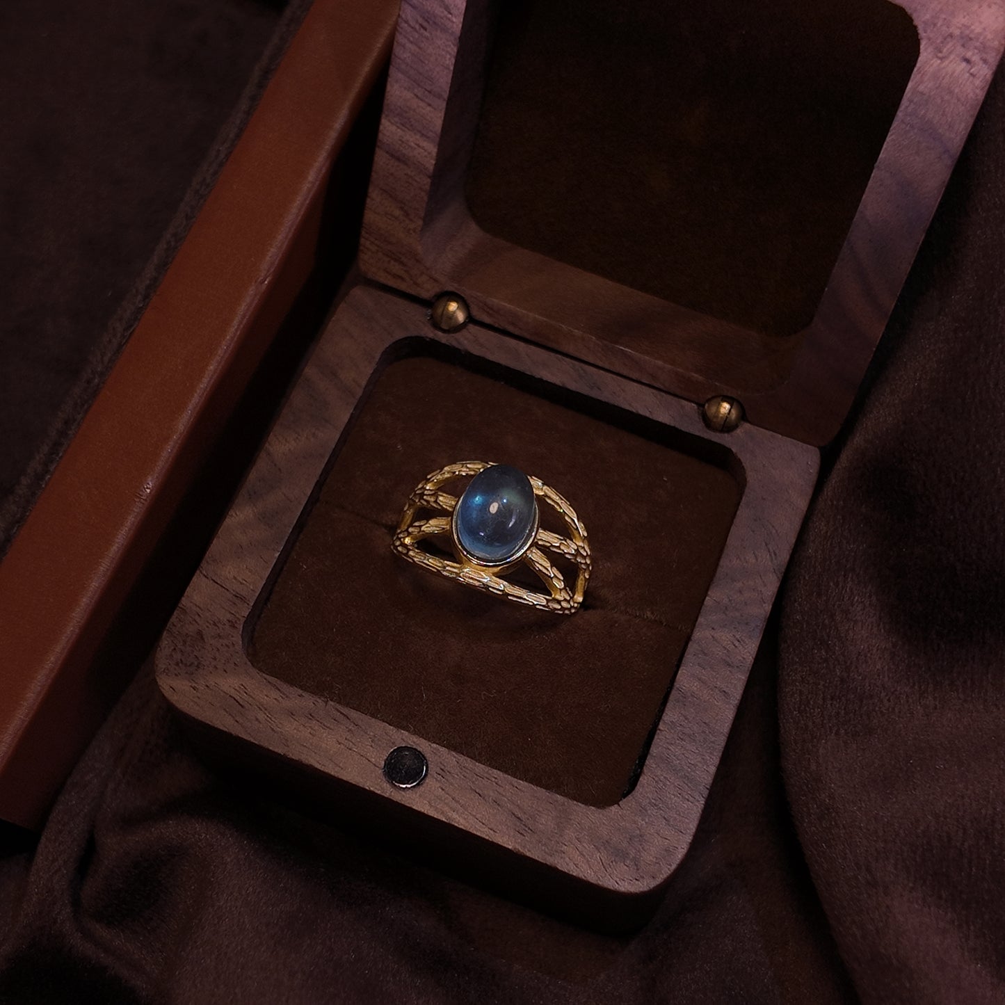 Natural Sea Blue Treasure Open Ring S925 Pure Silver Arch Bridge shaped Wide Face Ring Body Imperial Retro Style