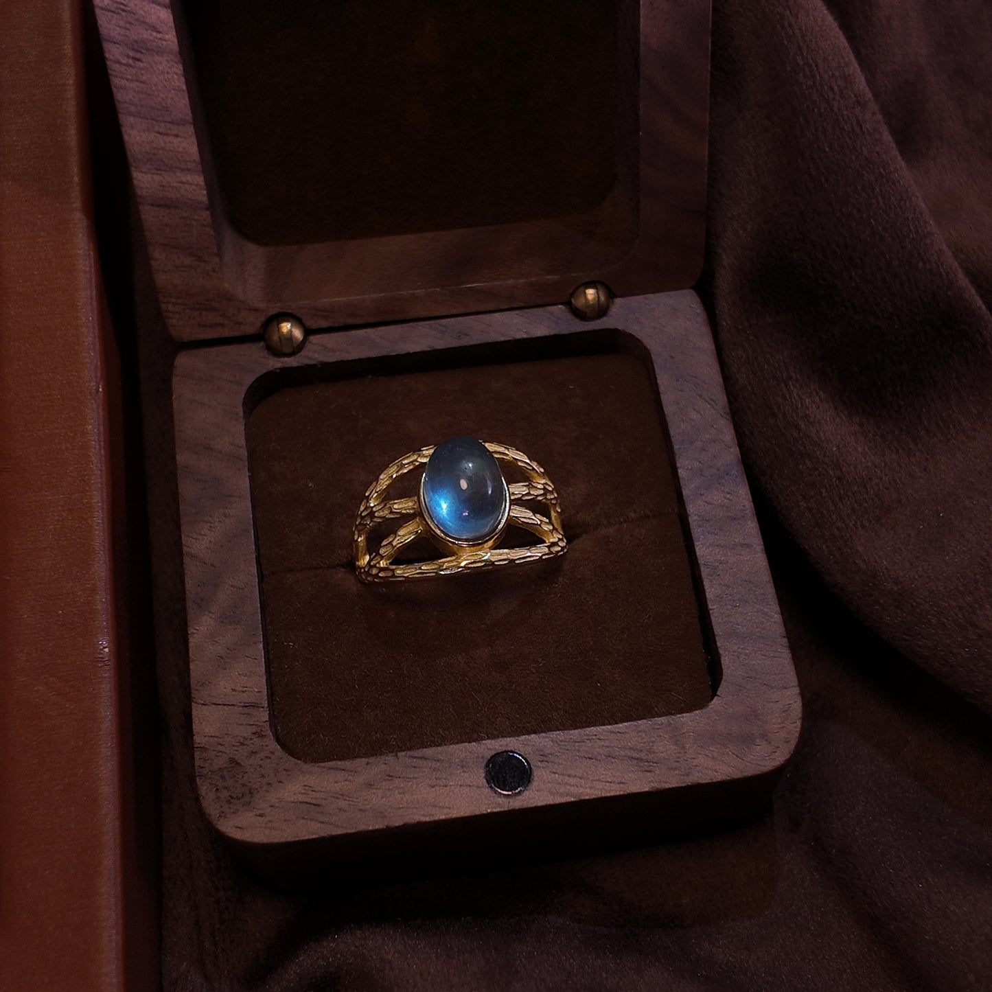 Natural Sea Blue Treasure Open Ring S925 Pure Silver Arch Bridge shaped Wide Face Ring Body Imperial Retro Style