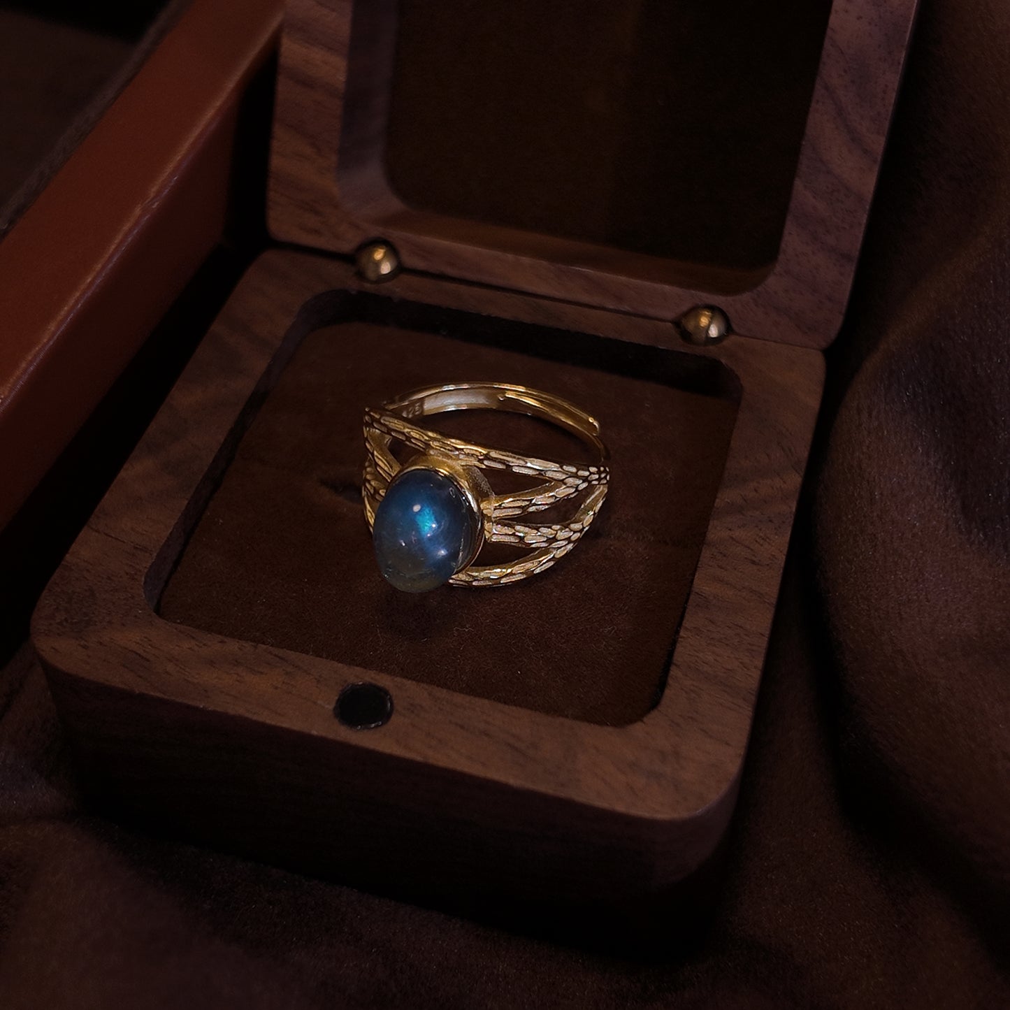 Natural Sea Blue Treasure Open Ring S925 Pure Silver Arch Bridge shaped Wide Face Ring Body Imperial Retro Style