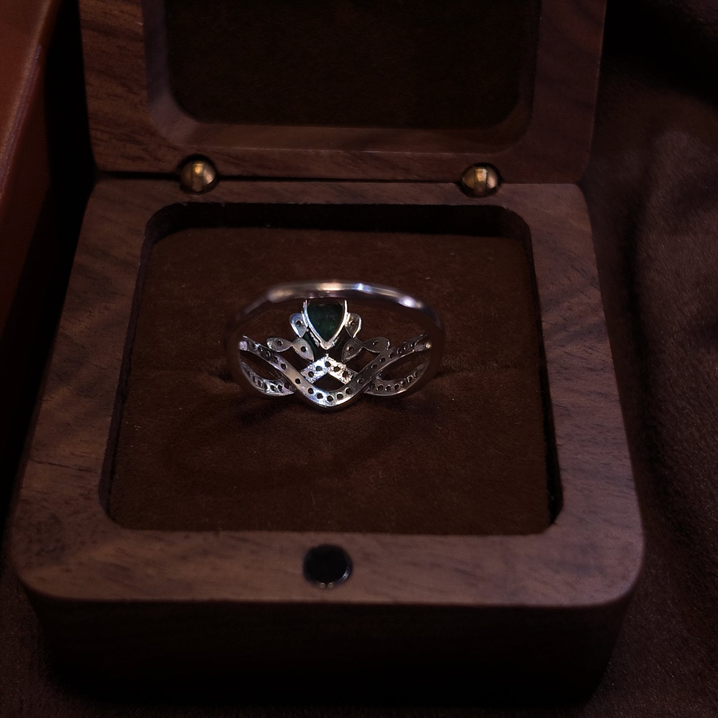 Natural emerald open ring S925 pure silver crown shaped diamond inlaid noble palace retro