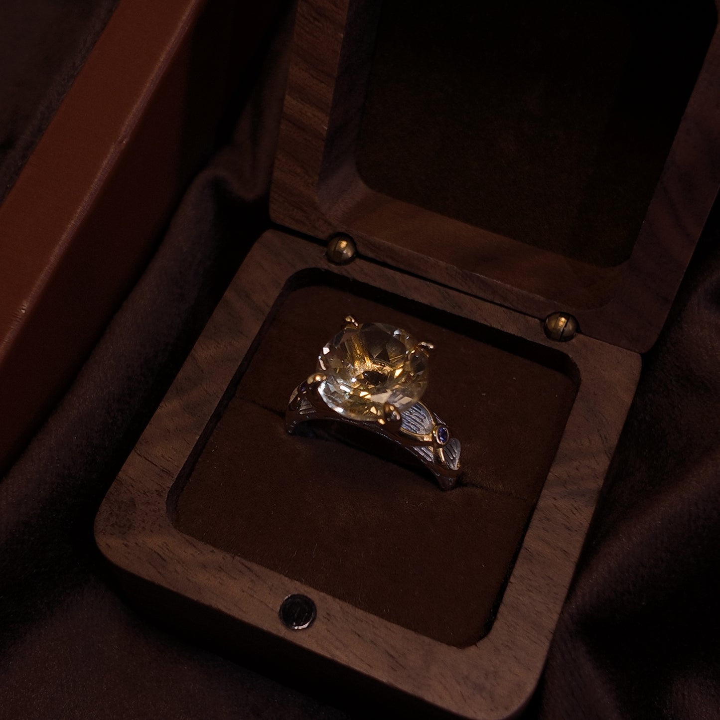 Natural citrine split ring S925 pure silver three-dimensional large diamond purple zircon inlaid with palace retro