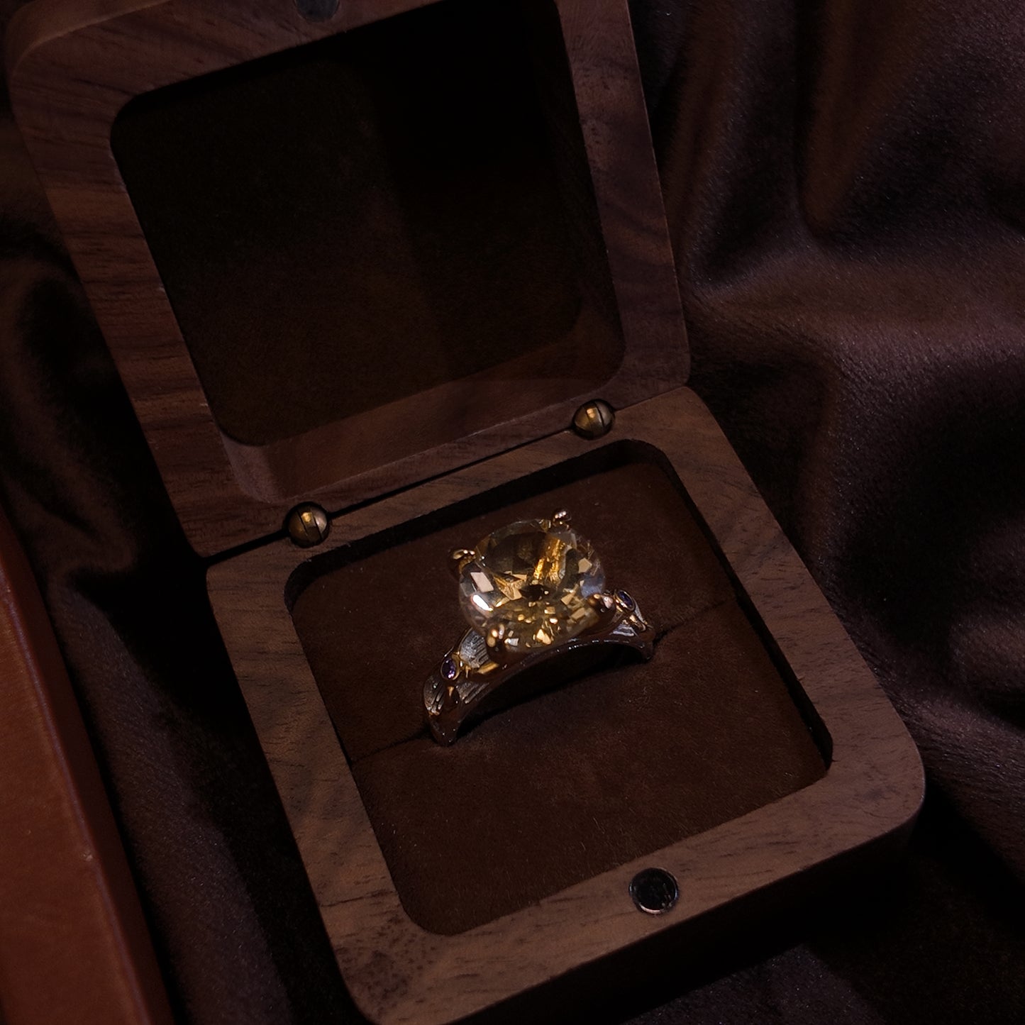 Natural citrine split ring S925 pure silver three-dimensional large diamond purple zircon inlaid with palace retro