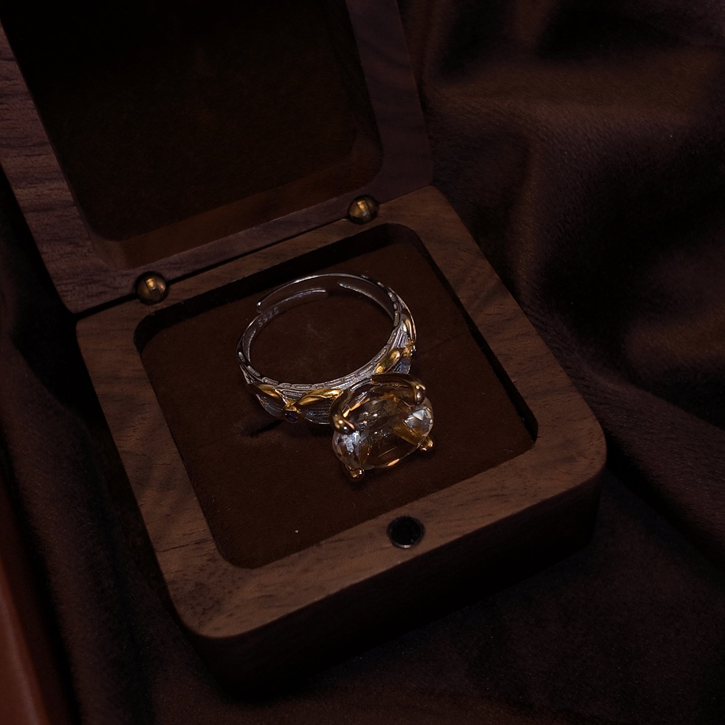 Natural citrine split ring S925 pure silver three-dimensional large diamond purple zircon inlaid with palace retro