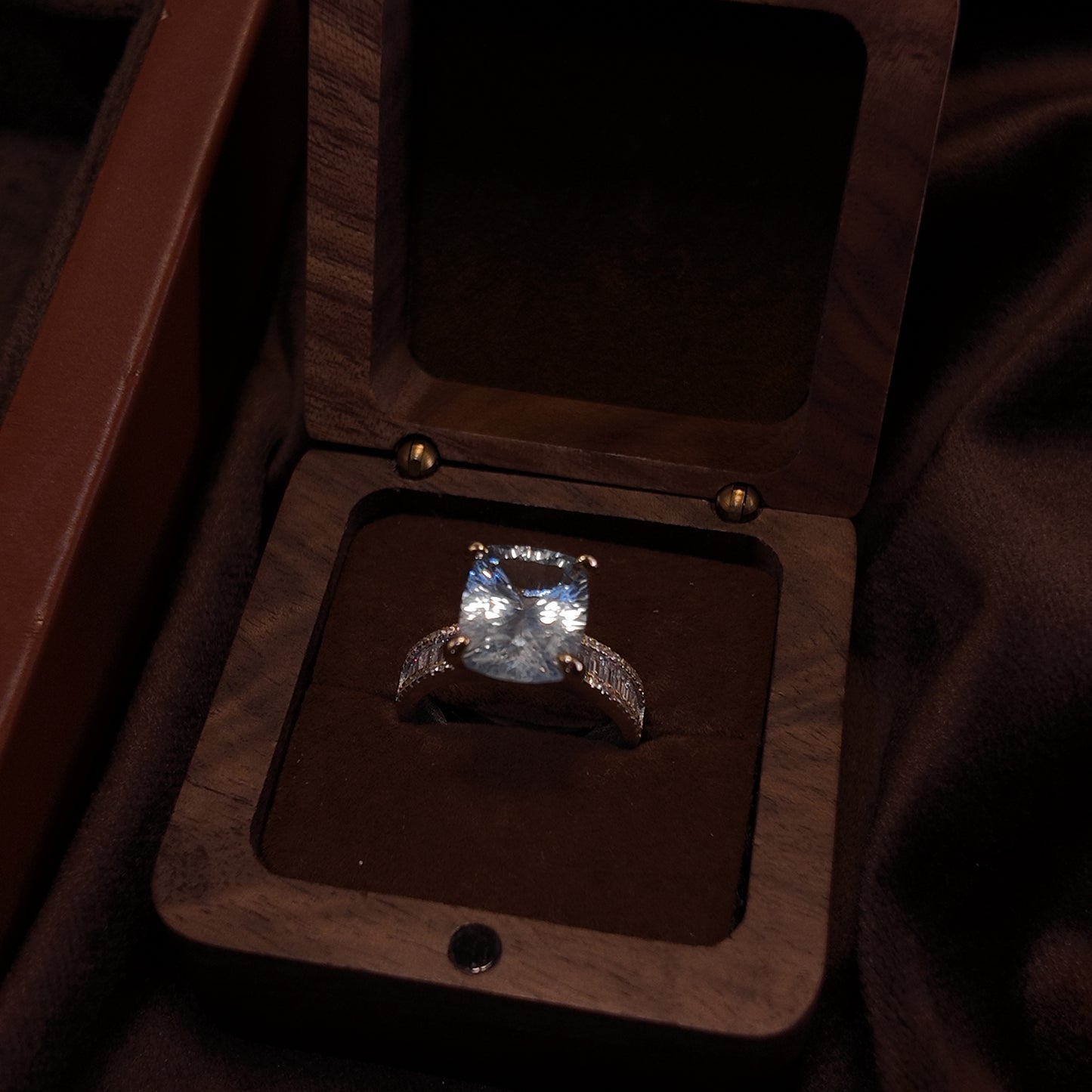 Natural Topaz Open Ring S925 Solid Silver Rectangular Three Dimensional Floating Inlay with Zircon Set Palace Vintage