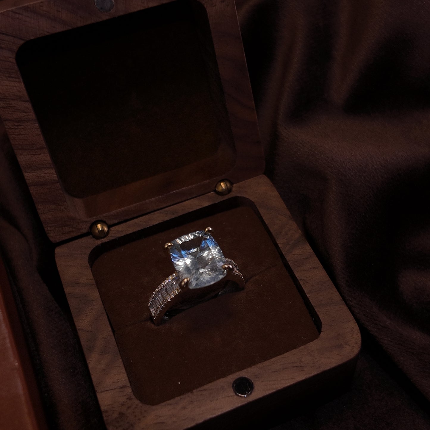 Natural Topaz Open Ring S925 Solid Silver Rectangular Three Dimensional Floating Inlay with Zircon Set Palace Vintage