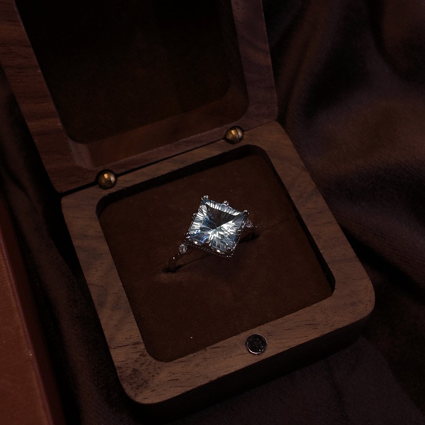 Natural Topaz Open Ring S925 Pure Silver Blue Square Edged Palace Vintage