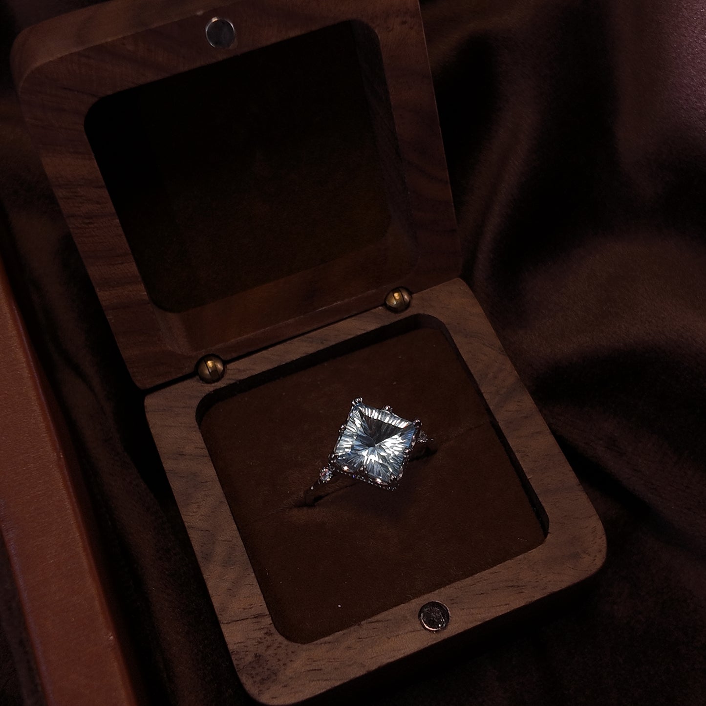 Natural Topaz Open Ring S925 Pure Silver Blue Square Edged Palace Vintage