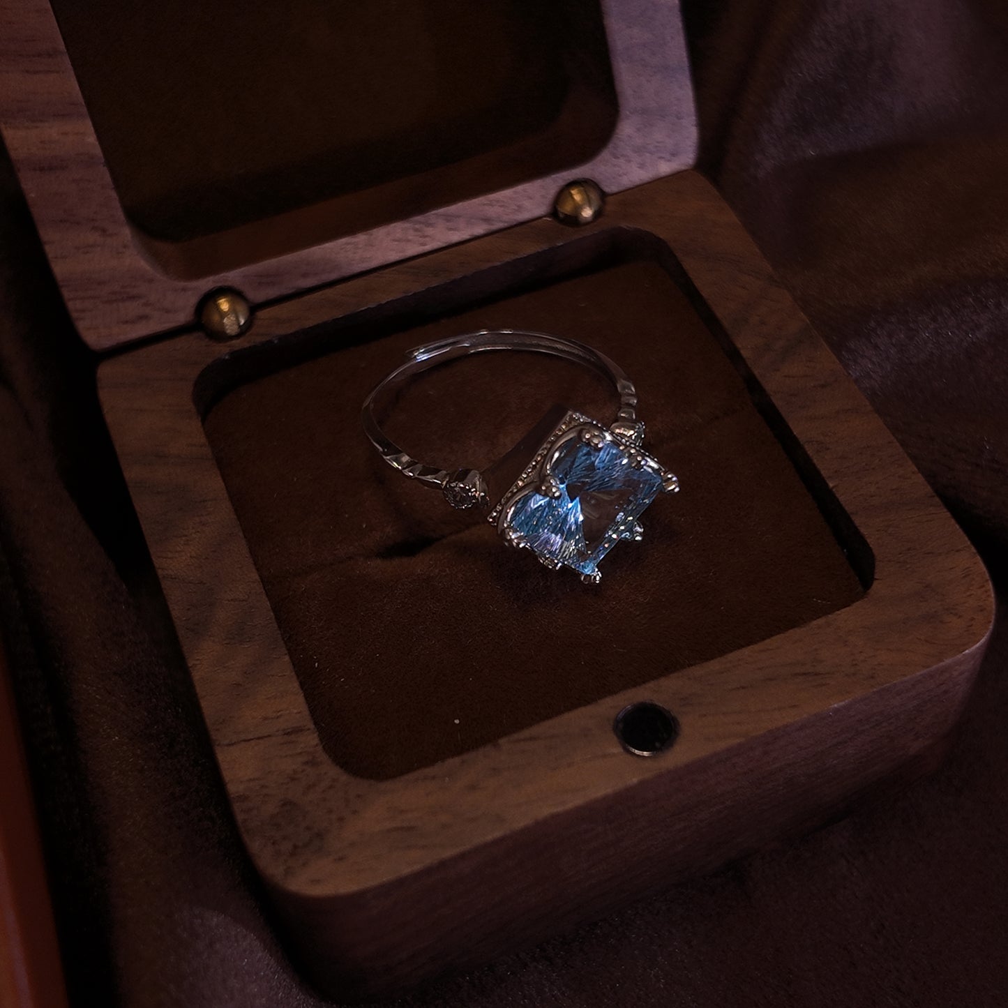 Natural Topaz Open Ring S925 Pure Silver Blue Square Edged Palace Vintage