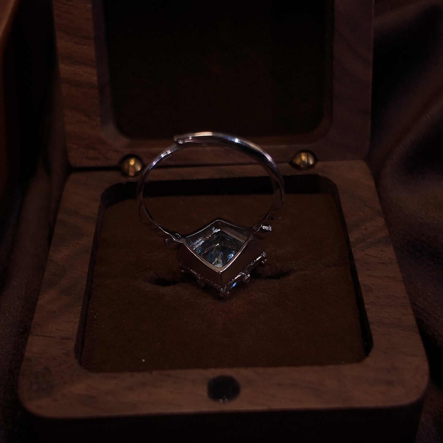 Natural Topaz Open Ring S925 Pure Silver Blue Square Edged Palace Vintage