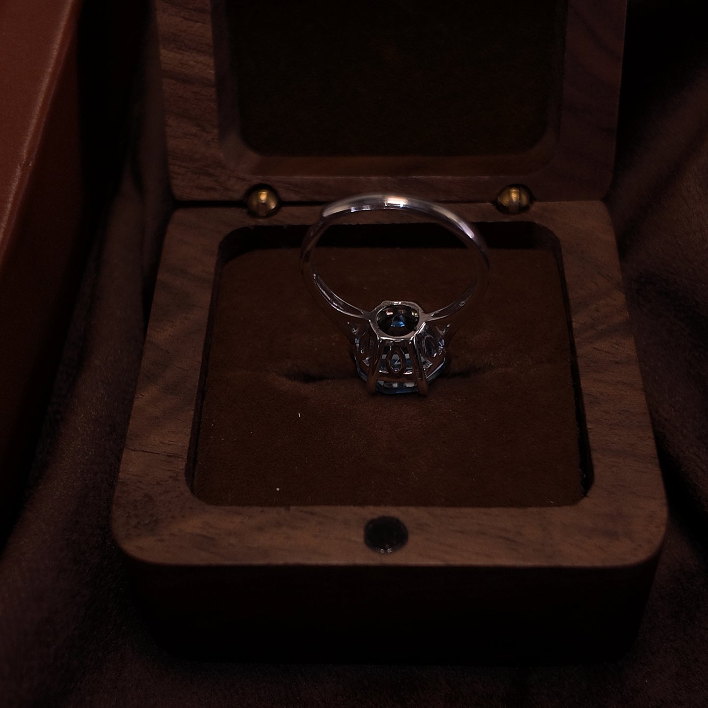 Natural Topaz Open Ring S925 Pure Silver Blue Round Edge Royal Vintage