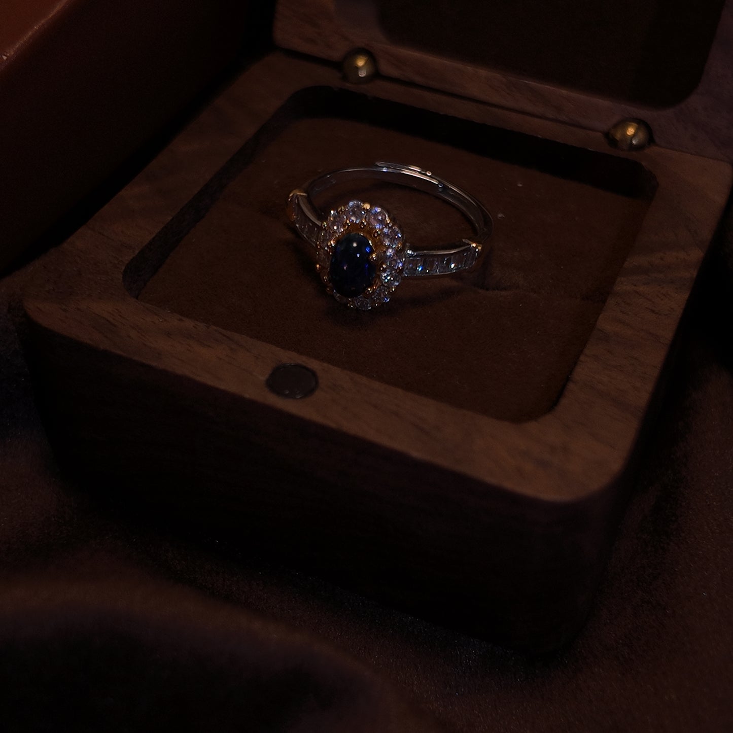 Natural Black Opal Stone Open Ring S925 Pure Silver Oval Edged with Diamond Set Design Imperial Retro