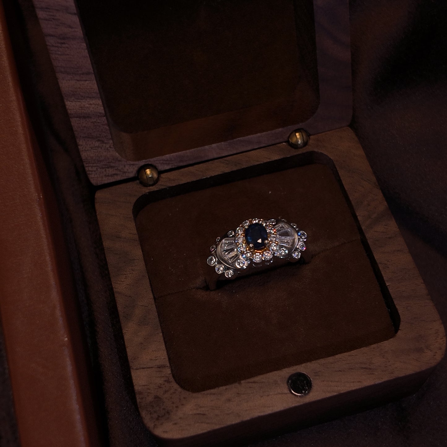 Natural Sapphire Open End Ring S925 Solid Silver Wide Edge Irregular Diamond Set Design Palace Vintage