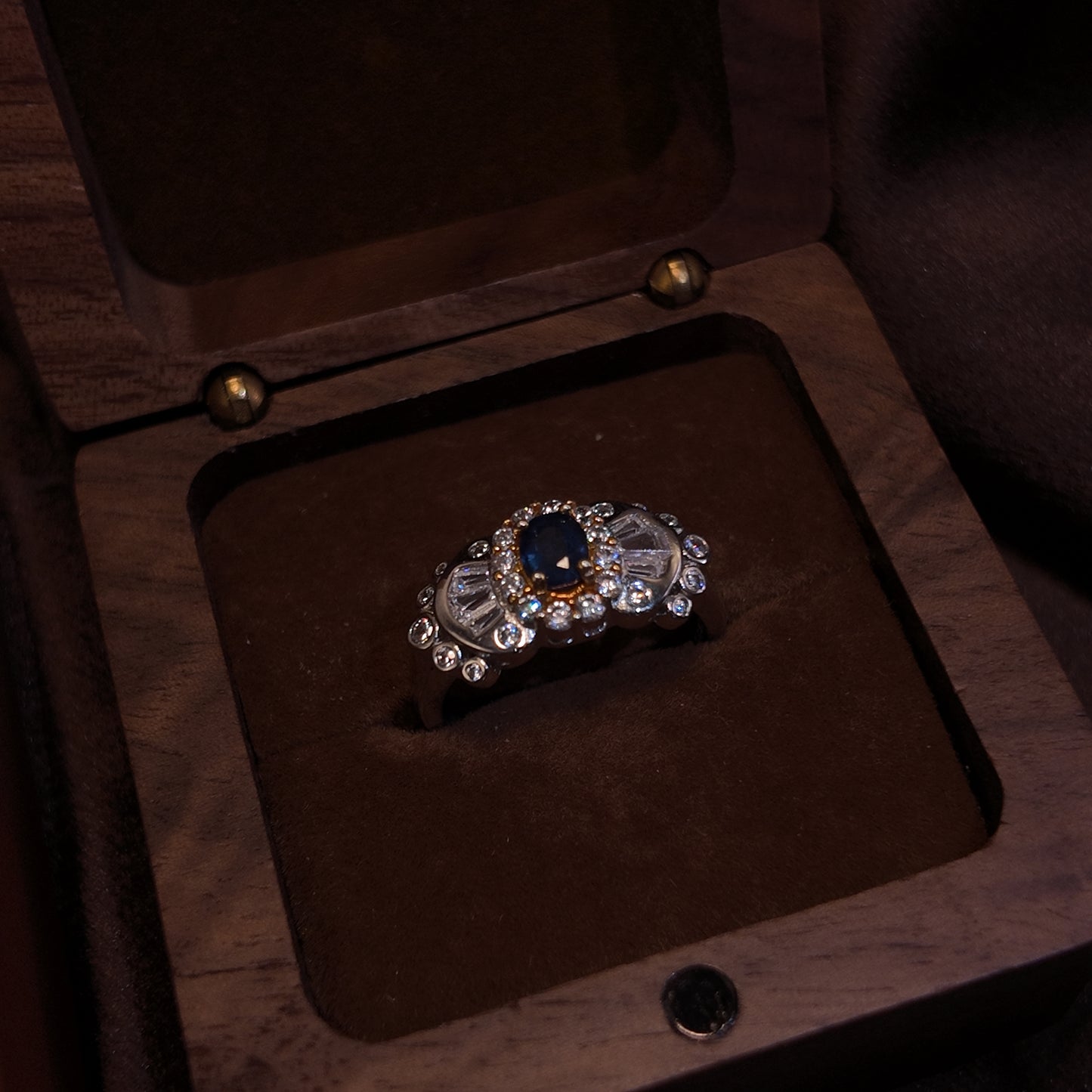 Natural Sapphire Open End Ring S925 Solid Silver Wide Edge Irregular Diamond Set Design Palace Vintage