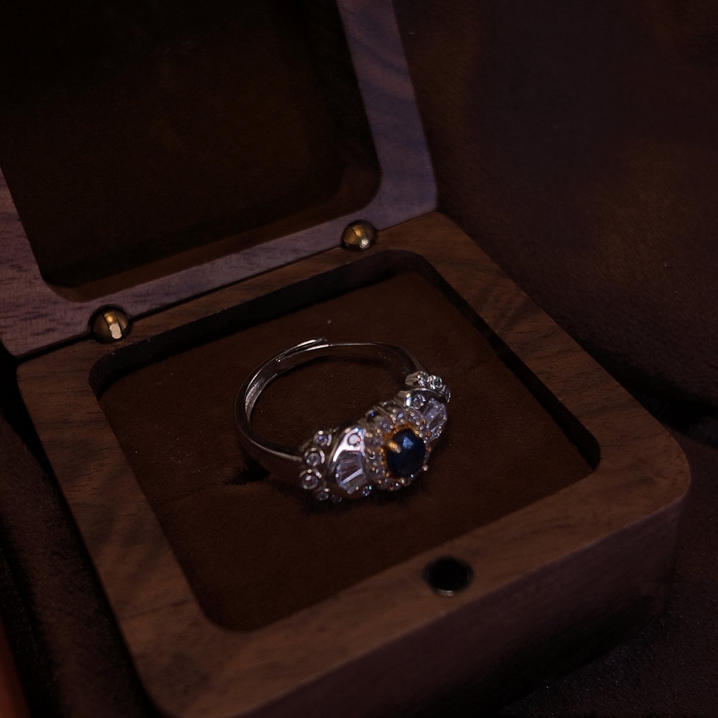 Natural Sapphire Open End Ring S925 Solid Silver Wide Edge Irregular Diamond Set Design Palace Vintage