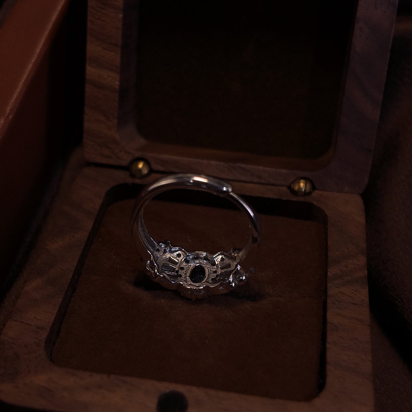 Natural Sapphire Open End Ring S925 Solid Silver Wide Edge Irregular Diamond Set Design Palace Vintage