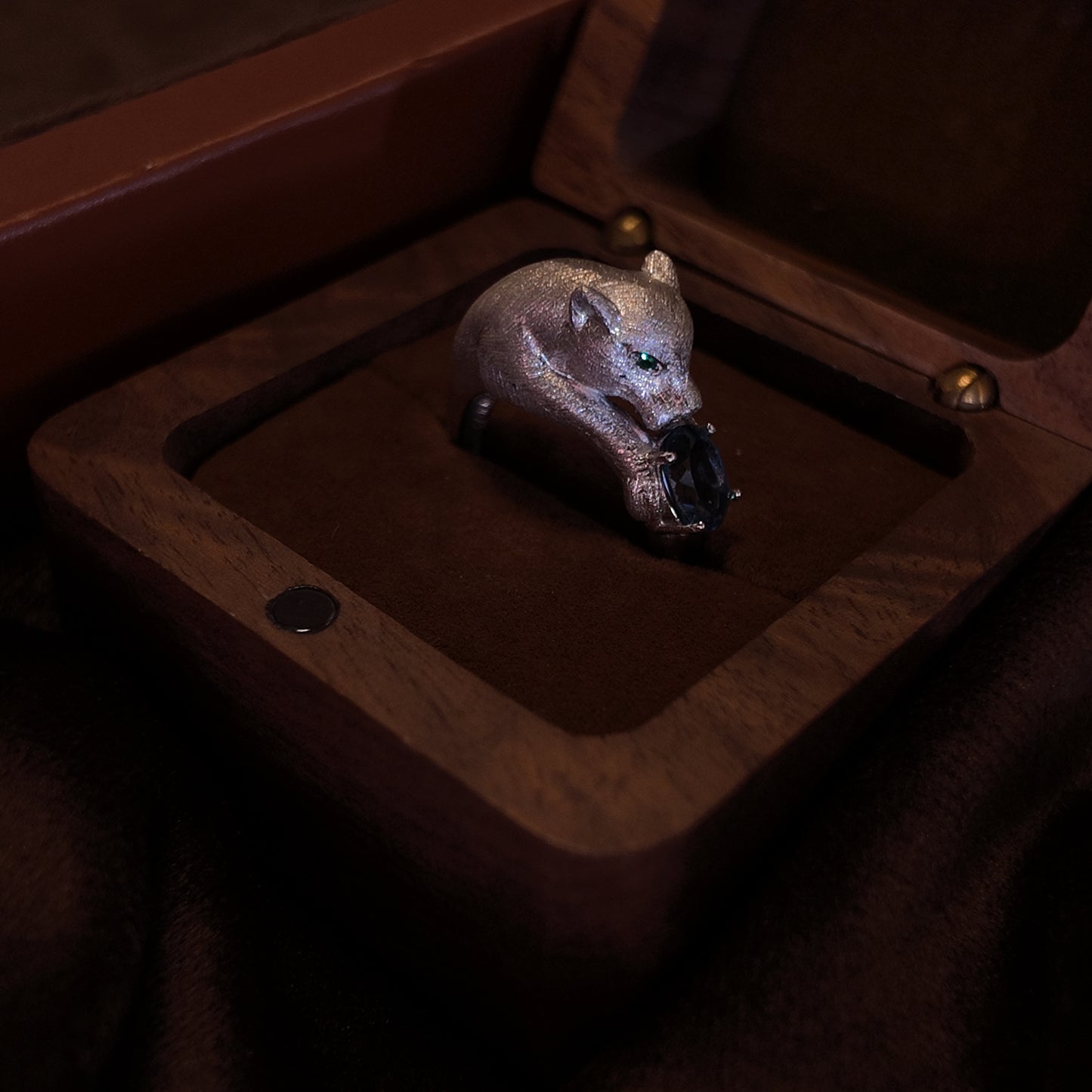 Natural Topaz Open Ring S925 Pure Silver Blue Stereoscopic Leopard Green Eyes Personalized Design Palace Retro