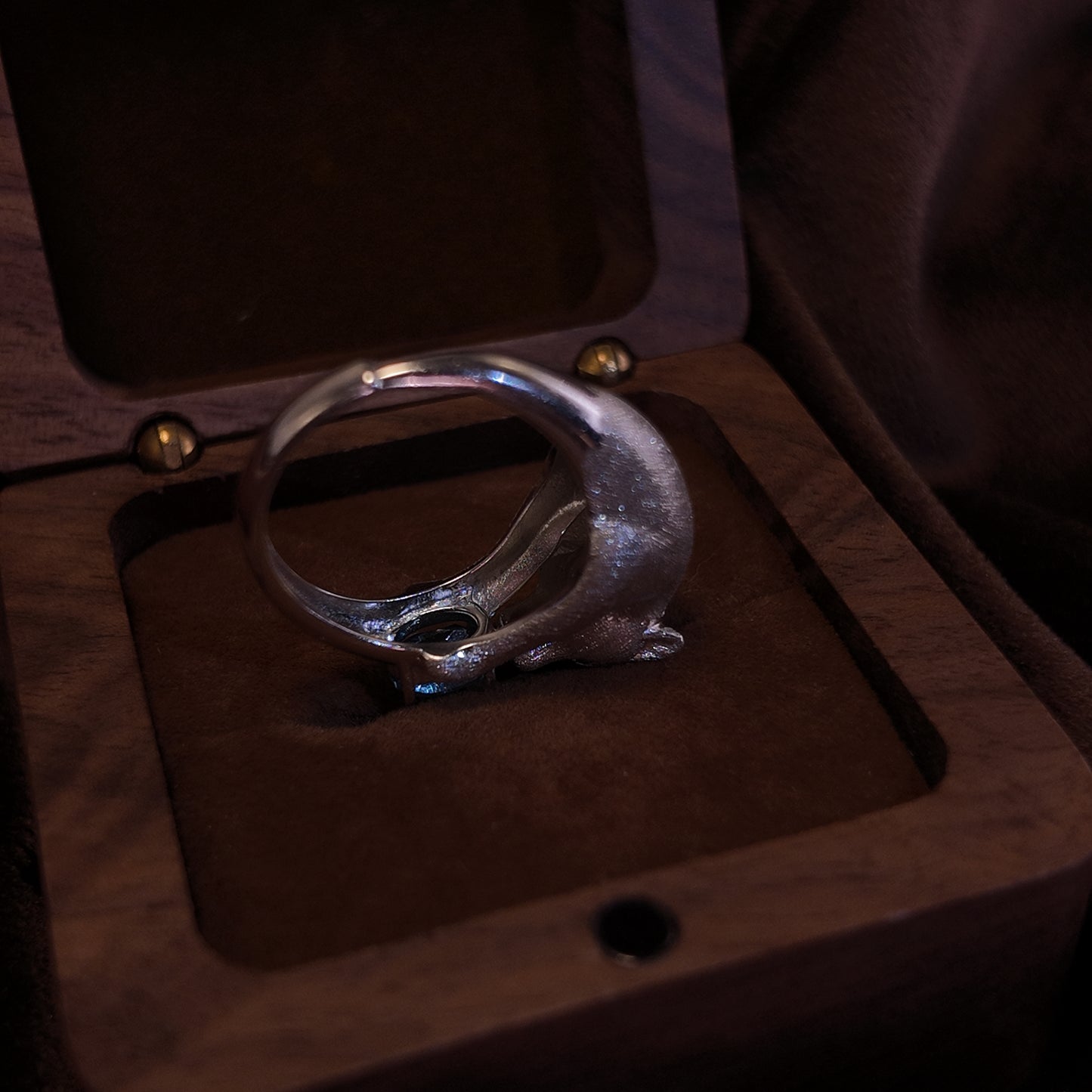 Natural Topaz Open Ring S925 Pure Silver Blue Stereoscopic Leopard Green Eyes Personalized Design Palace Retro