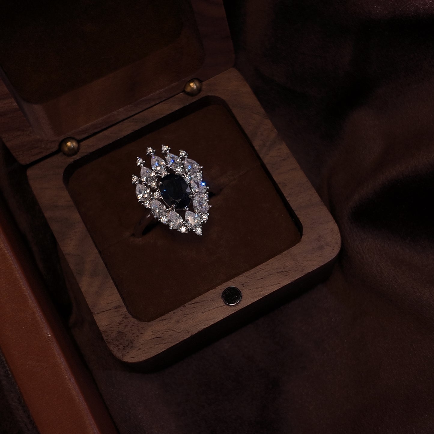 Natural Sapphire Open Ring S925 Pure Silver Blue Diamond Surrounding Diamond Design Palace Vintage